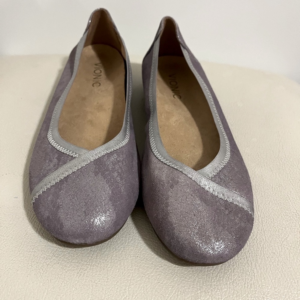 Vionic Caroll Purple Pewter Leather Suede Ballet Flats Women’s Size 7